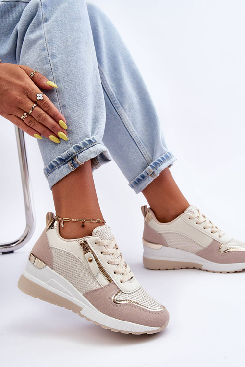 Жіночі кросівки на платформі сиван бежево-білі
