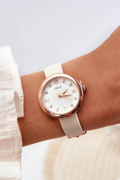 Жіночий годинник з тонким ремінцем з екошкіри бежевий Ernest E62146