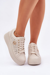 Перфоровані кросівки з золотим елементом бежеві Cassildi