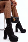 Чоботи на високих підборах із блискавкою Чорні Peculia 