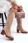 Жіночі замшеві чоботи на масивному каблуці бежеві Virdana