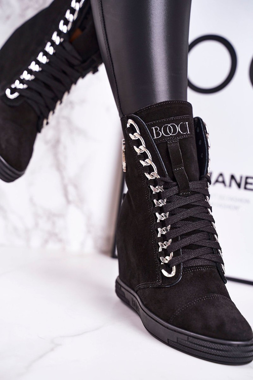 Жіночі замшеві кросівки на танкетці BOOCI 2222/066/s Silver Chain Black