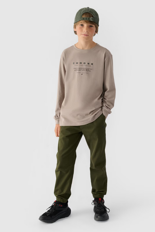 Футболка з довгим рукавом для хлопчика з принтом Regular 4F 4FJWAW24TLONM294-26S сіра