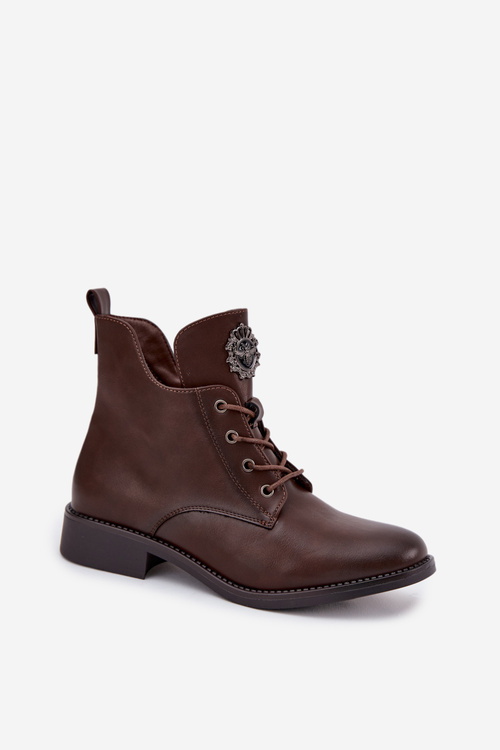 Низькі Жіночі Черевики На Плоскому Каблуці З Декоративною Деталлю Утеплені Коричневі Cylira