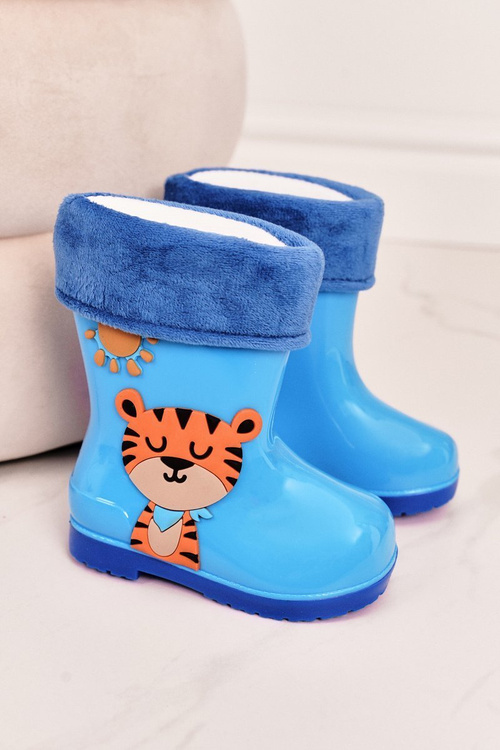 Дитячі утеплені дощові чоботи з тигровим синім кольором