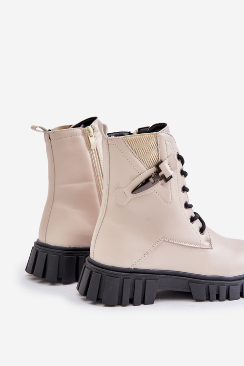 Теплі ботильйони для дівчаток на блискавці та декорі бежеві Zinnirella