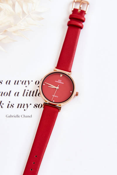 Жіночий класичний годинник на шкіряному ремінці Giorgio & Dario Red