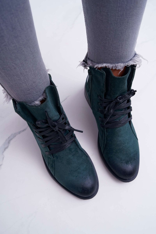 Жіночі ботфорти на плоскій підошві Workers Green Teref