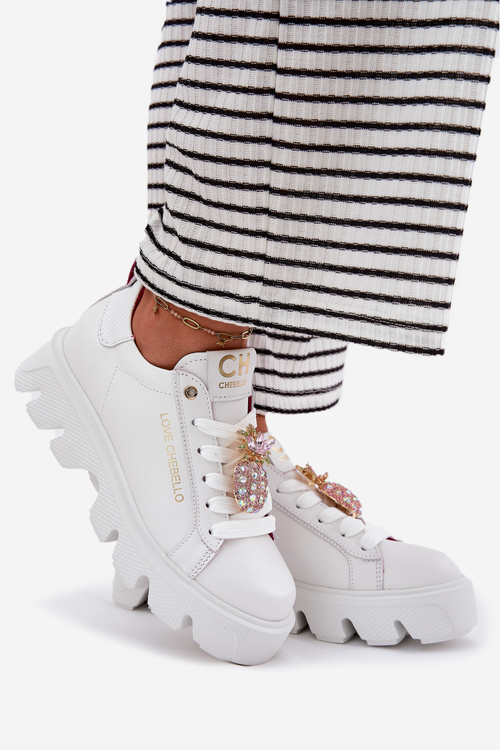 Шкіряні Кросівки З Декоративною Брошкою Ананас CheBello 4651 Білі