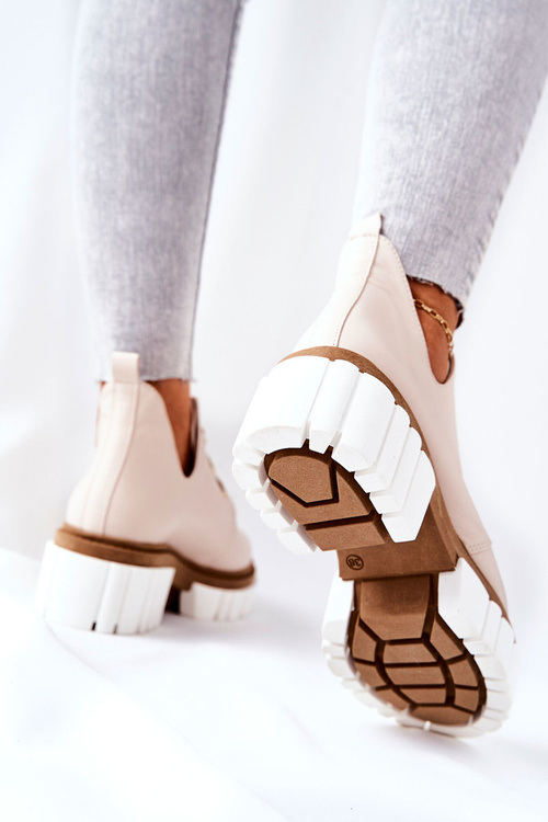 Шкіряні багаторівневі чоботи з вирізом, бежеві Kaxo