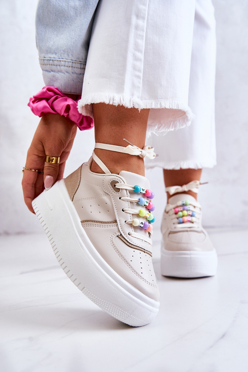 Жіноче спортивне взуття на зав'язках Кросівки бежеві Manila