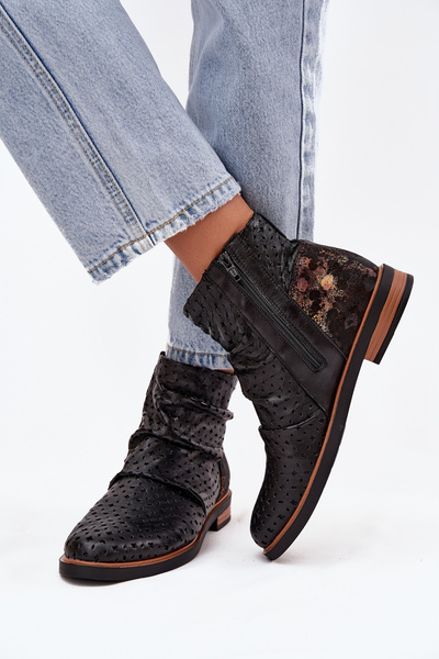 Шкіряні ботинки з ажурним візерунком Maciejka 05922-01 Чорні