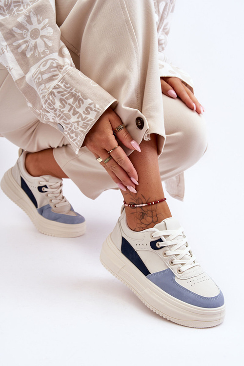 Жіноче спортивне взуття на масивній платформі біло-блакитного кольору Gemma