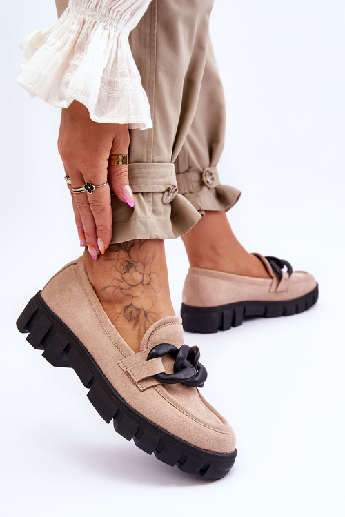 Жіночі замшеві лофери на платформі бежеві Bennett
