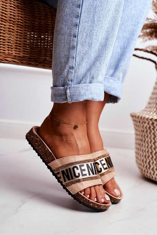 Тапочки на корковій підошві з цирконієм, бежевий Be Nice