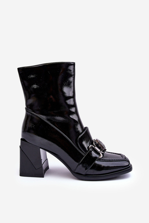 Чоботи шкіряні на масивному каблуці з орнаментом SBarski MR870-99 Чорні