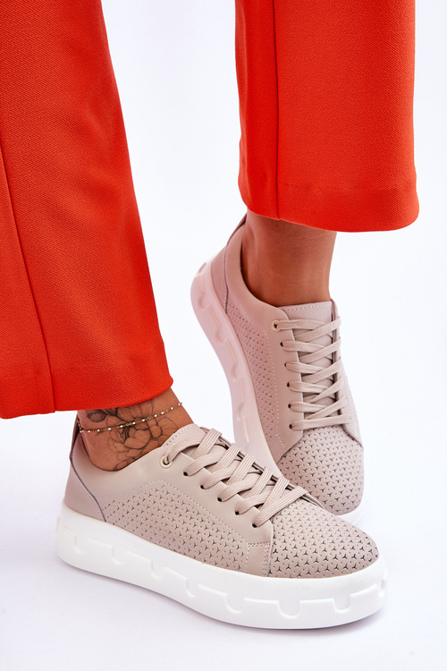 Шкіряне спортивне взуття на масивній платформі бежеві Montigo