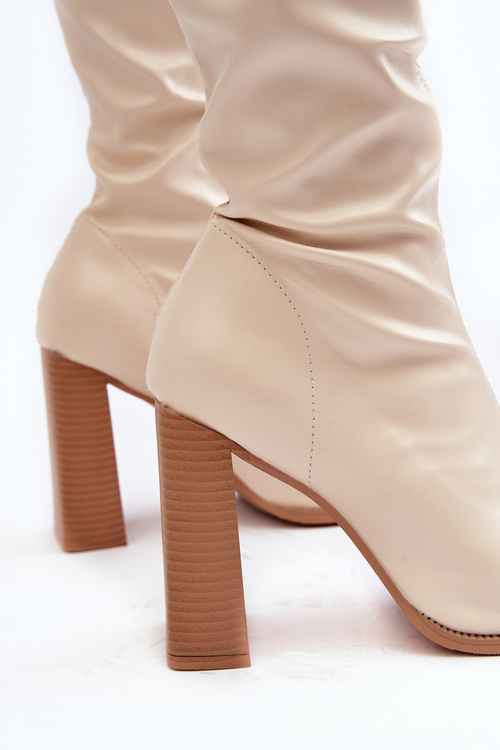 Жіночі чоботи вище коліна на каблуці Beige Orcella