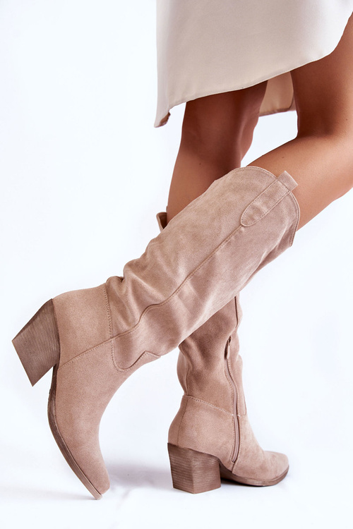 Жіночі замшеві ковбойські чоботи Alaina бежеві