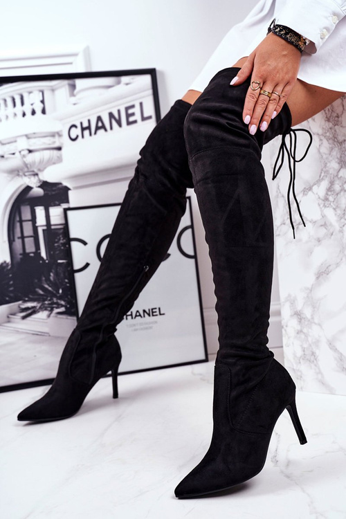 Жіночі високі чоботи замшеві чорні Huanto