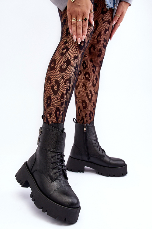 Шкіряні ботильйони жіночі чорні Anceria