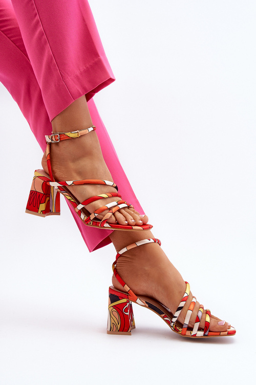 Помаранчеві босоніжки з малюнком і каблуком Jenglla