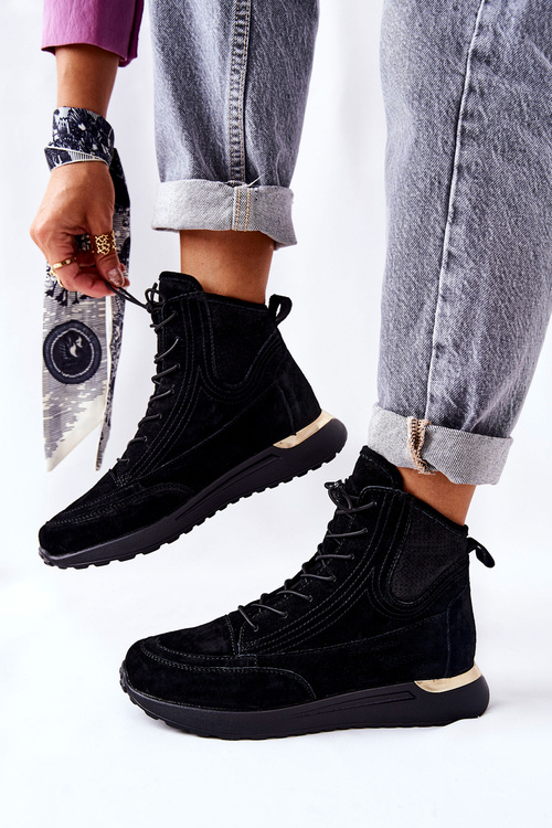 Високі замшеві спортивні кросівки чорні Chocci