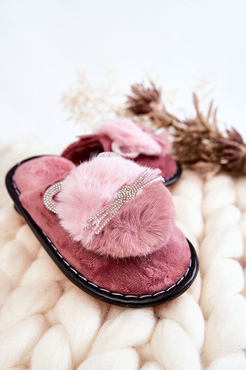 Дитячі тапочки з кошеням і стразами Темно-рожеві Carliss