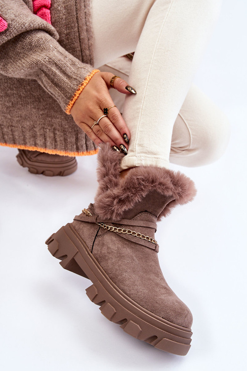 Чоботи жіночі замшеві з декоративним ланцюжком Яскраво-коричневі Respecto