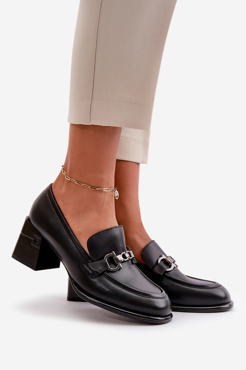 Елегантні шкіряні жіночі туфлі на підборах чорні Vinceza 91116