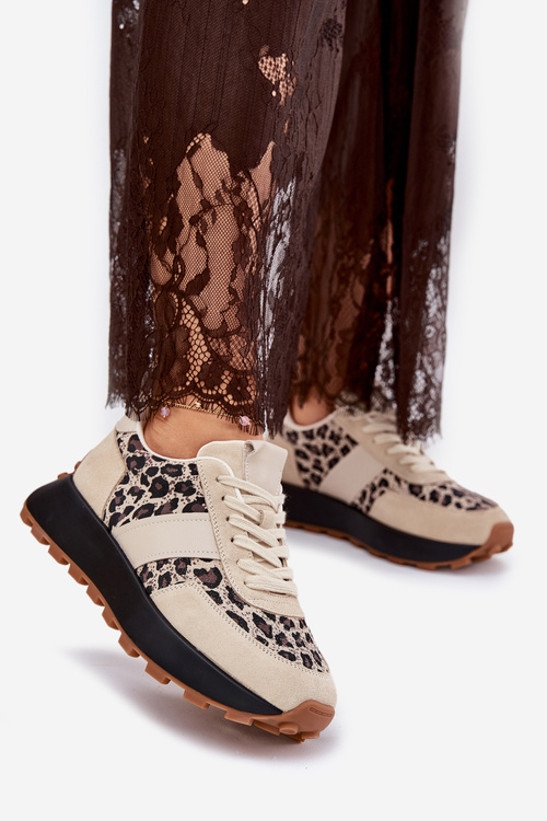 Замшеві Жіночі Кросівки На Платформі Пантера Vinceza 66793 Бежеві