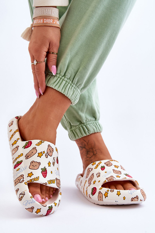 Жіночі поролонові тапочки з плюшками і літерами, бежевого кольору Zoey