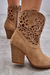 Замшеві ажурні ковбойські черевики Lewski Shoes 3265 Темно-бежевий