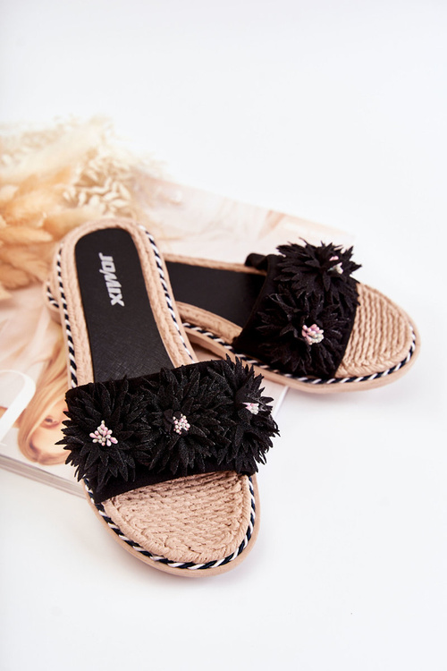 Жіночі тапочки з матеріалом Квіти Чорні Susana