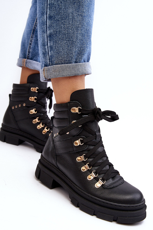 Жіночі шкіряні туристичні черевики Zazoo K01 чорного кольору