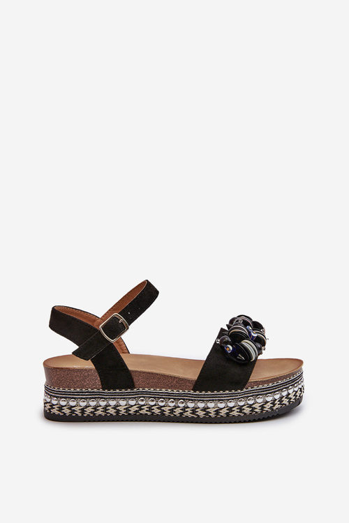 Жіночі босоніжки на танкетці та платформі з декором S.Barski HY056 Чорні