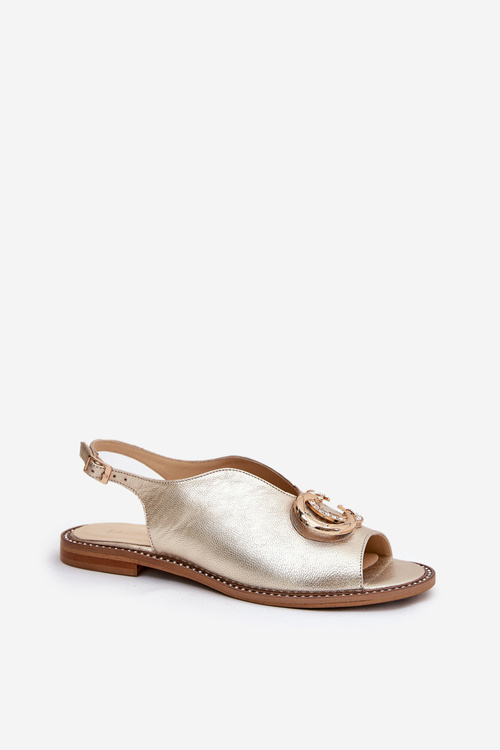 Шкіряні Сандалі На Плоскому Каблуці З Декором Лаура Мессі 2865 Золоті