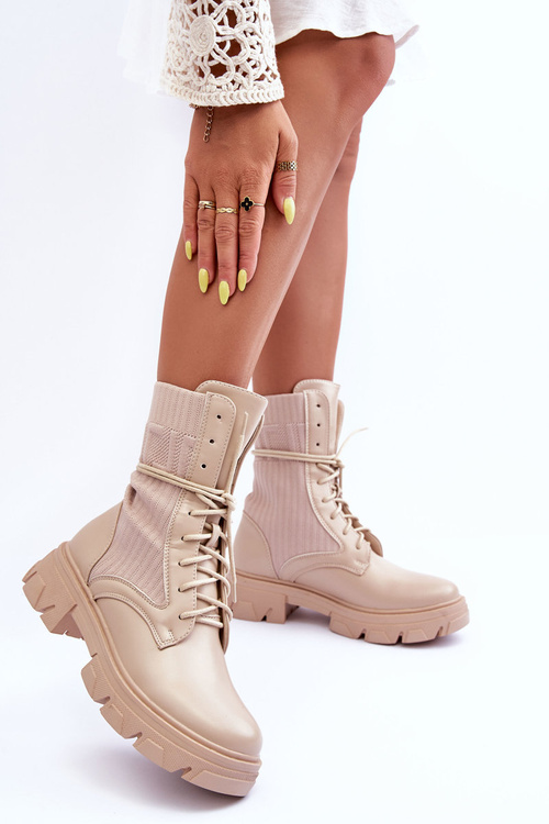Жіночі чоботи на шнурівці бежеві Марліса