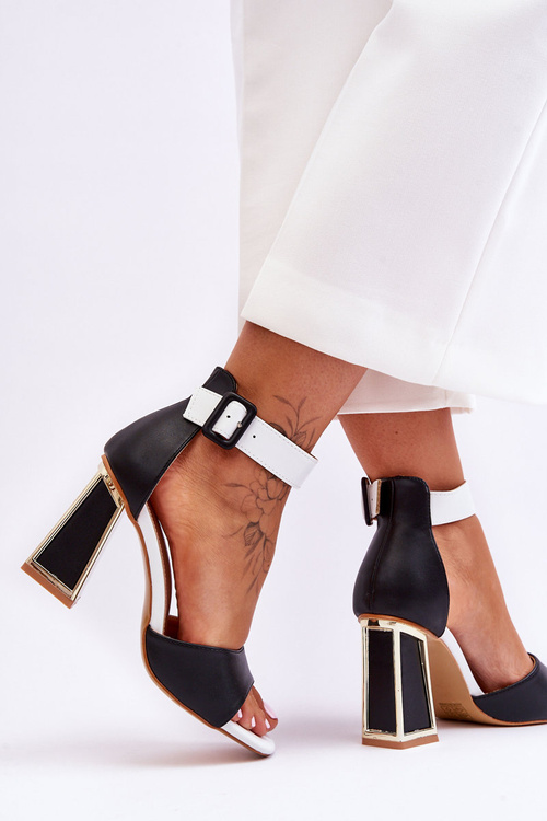 Елегантні босоніжки на високих підборах Чорно-білі Sorel