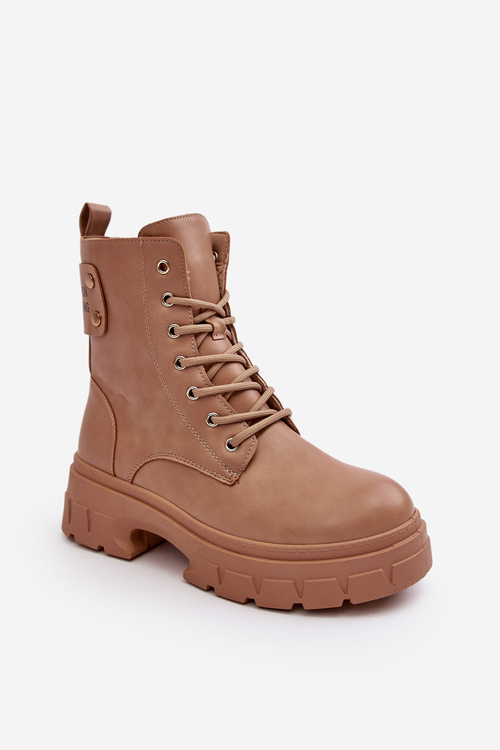 Жіночі броги на шнурівці на плоскій підошві бежеві Brenhile