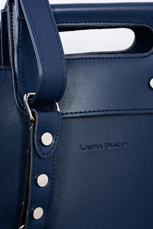 Велика жіноча темно-синя сумочка на заклепках