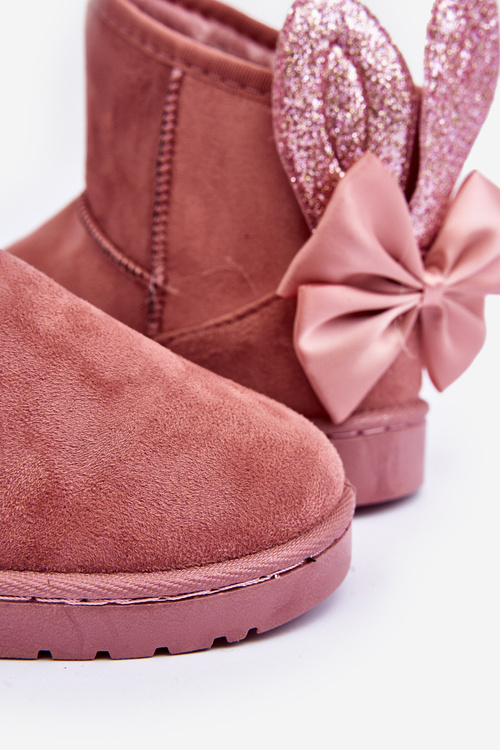 Снігові черевики для дівчинки на підкладці зі стрічками Meriva рожевого кольору