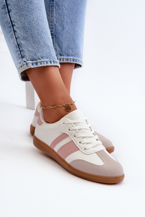 Жіночі кросівки з екошкіри біло-рожеві Relialia