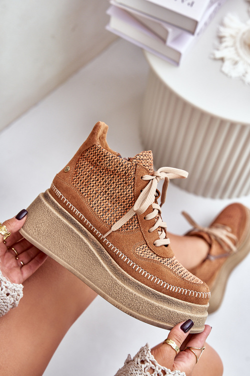 Шкіряні ботильйони на платформі та танкетці Maciejka Коричневі 06759-29