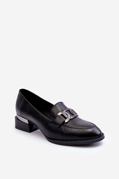 Шкіряні напівчеревики мокасини на каблуці чорні Sakina