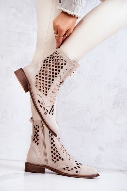 Шкіряні мереживні туфлі Ніколь світло-пісочного кольору 2695