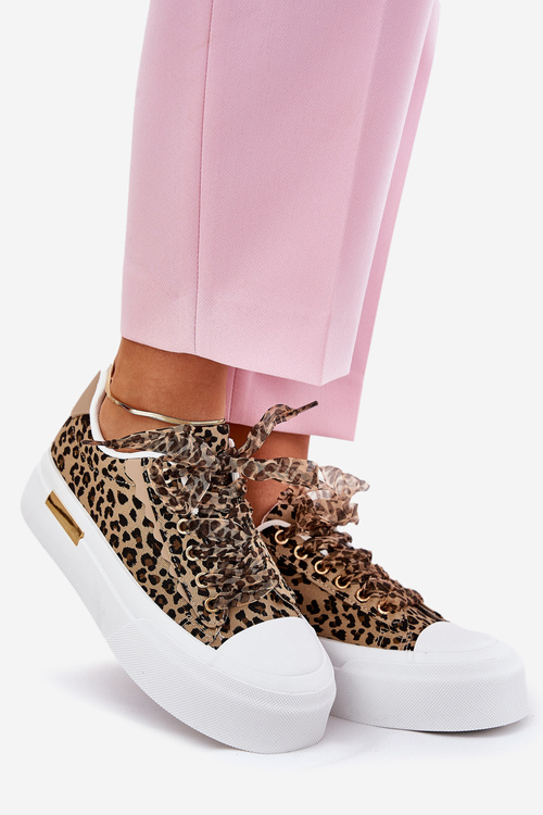 Жіночі Кросівки На Масивній Платформі З Декоративним Шнурком Леопардові Коричневі Зидора