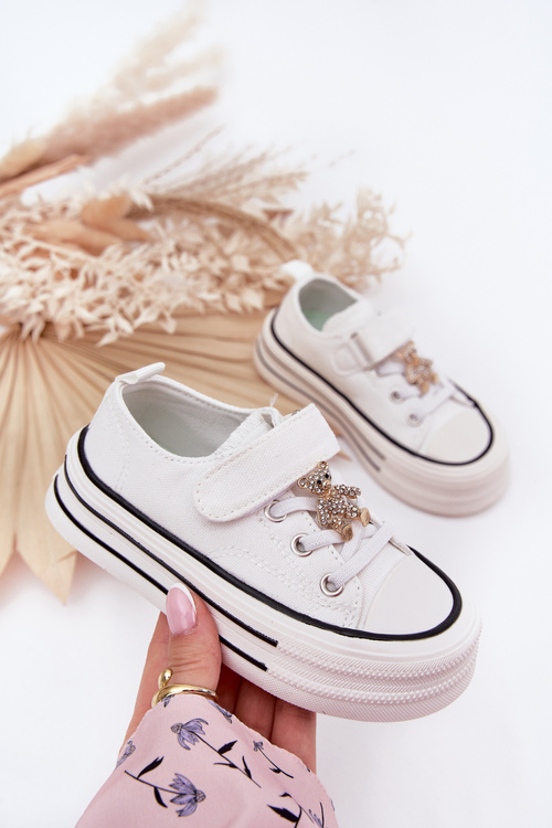 Дівчачі Кросівки З Наліпкою Ведмедик Білі Solena