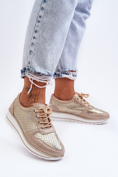 Шкіряне спортивне взуття з перфорацією S.Barski AL22246 Gold