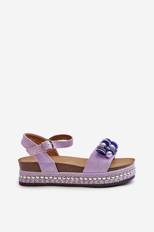 Жіночі босоніжки на танкетці та платформі з декором S.Barski HY056 Фіолетовий
